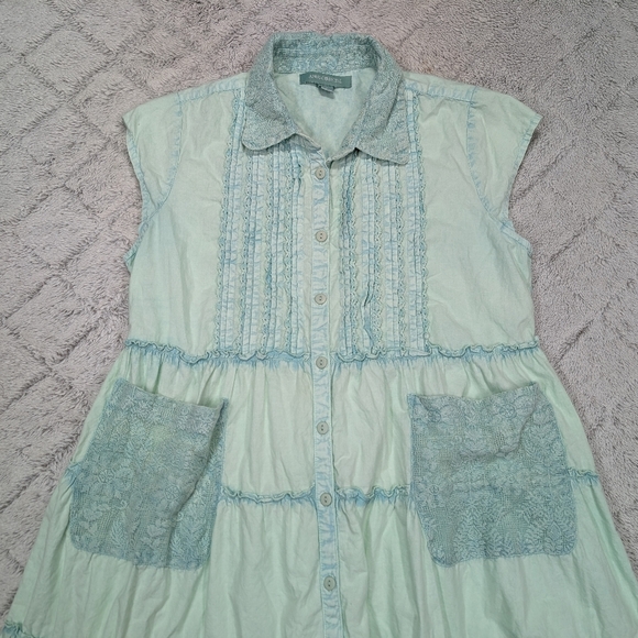 April Cornell Dress Womens S Green Sage Midi Tier Pintuck Lace Romantic Cottage - Picture 2 of 8